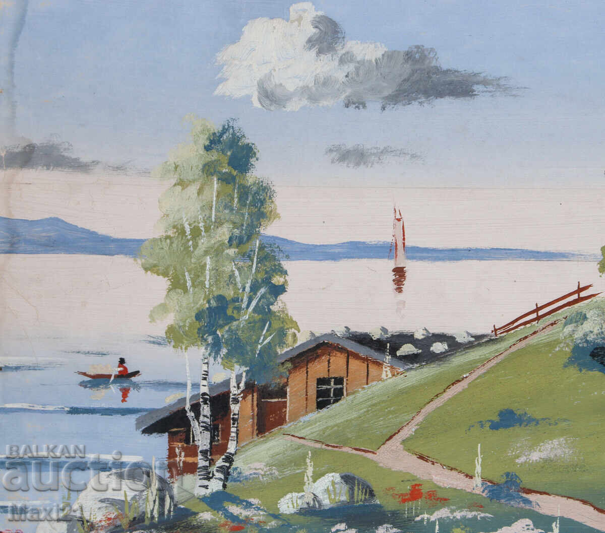 Стара картина гваш красив  пейзаж - 6