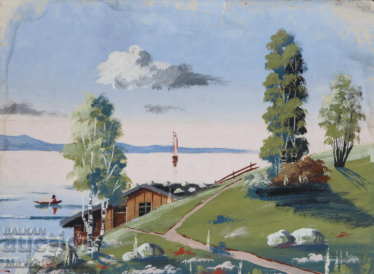 Стара картина гваш красив  пейзаж