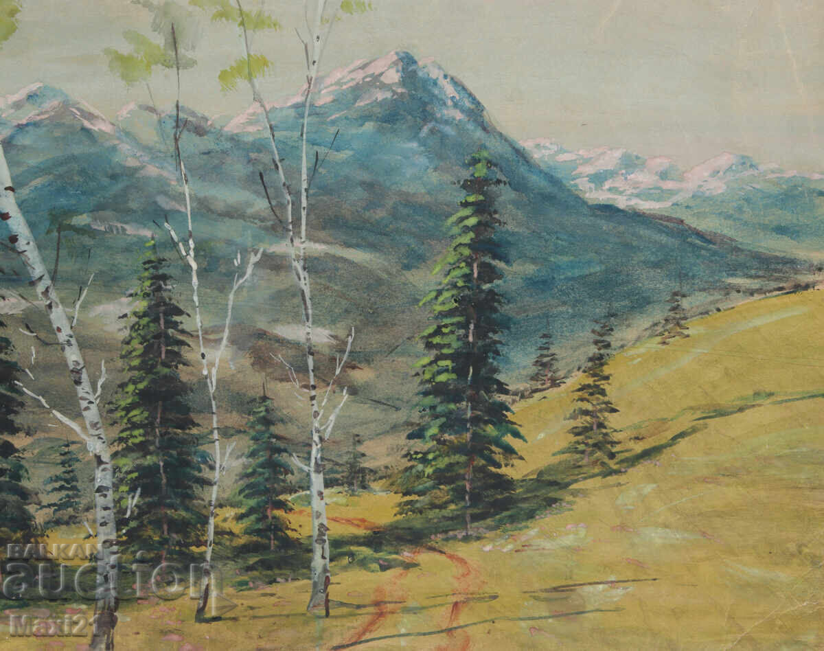 Old gouache painting, beautiful mountain landscape - 6