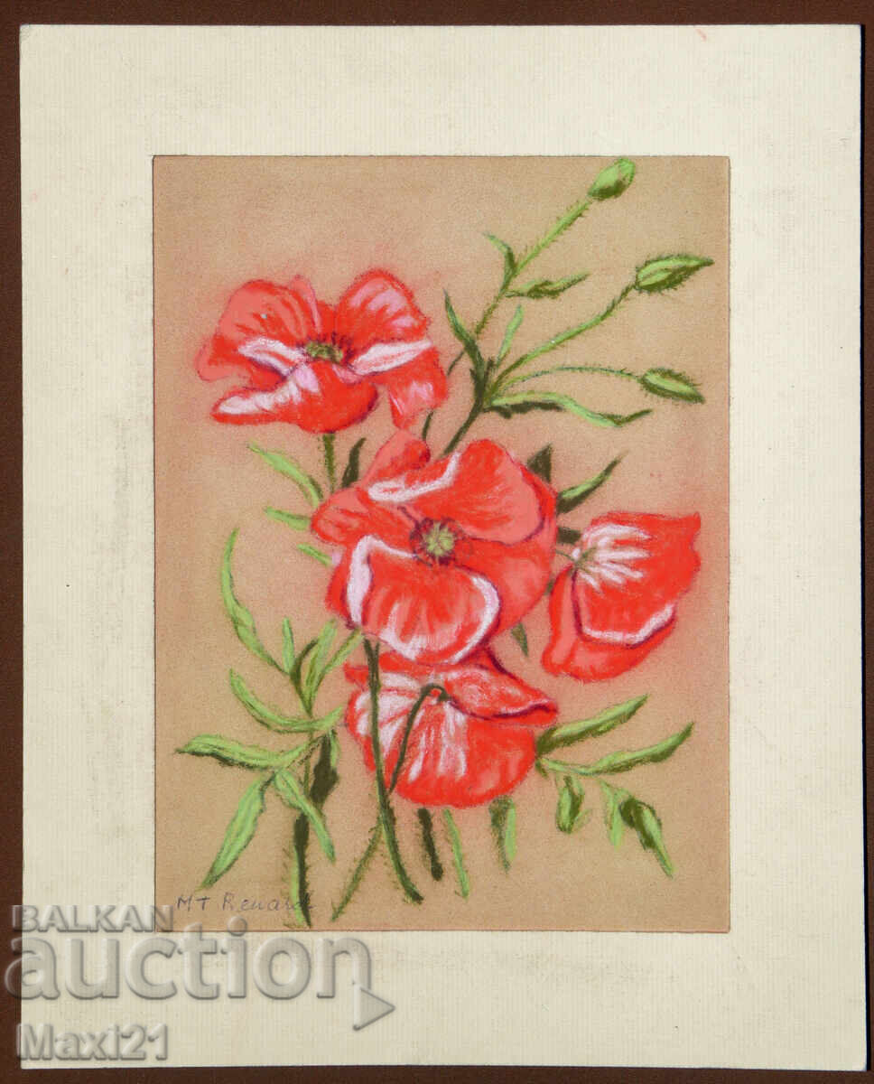 Tablou pastel natură statică maci cu preț 150.00 BGN | € 76.69