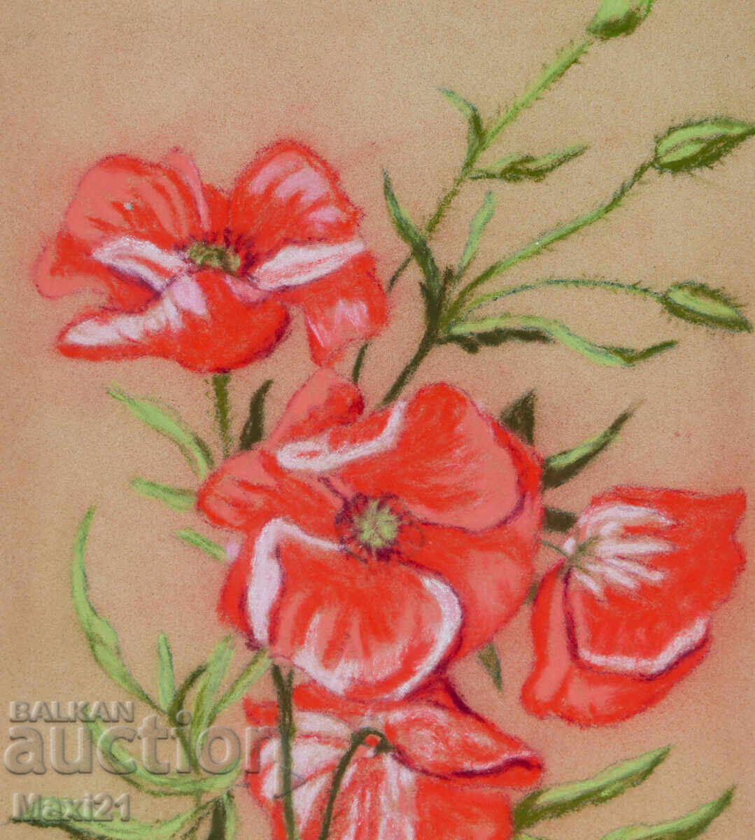 Livrarea Tablou pastel natură statică maci