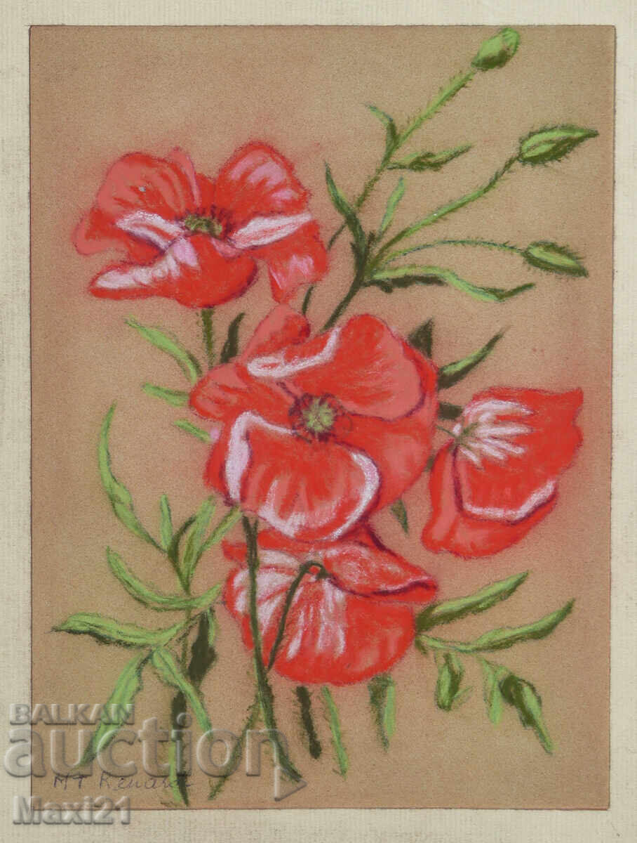 Tablou pastel natură statică maci