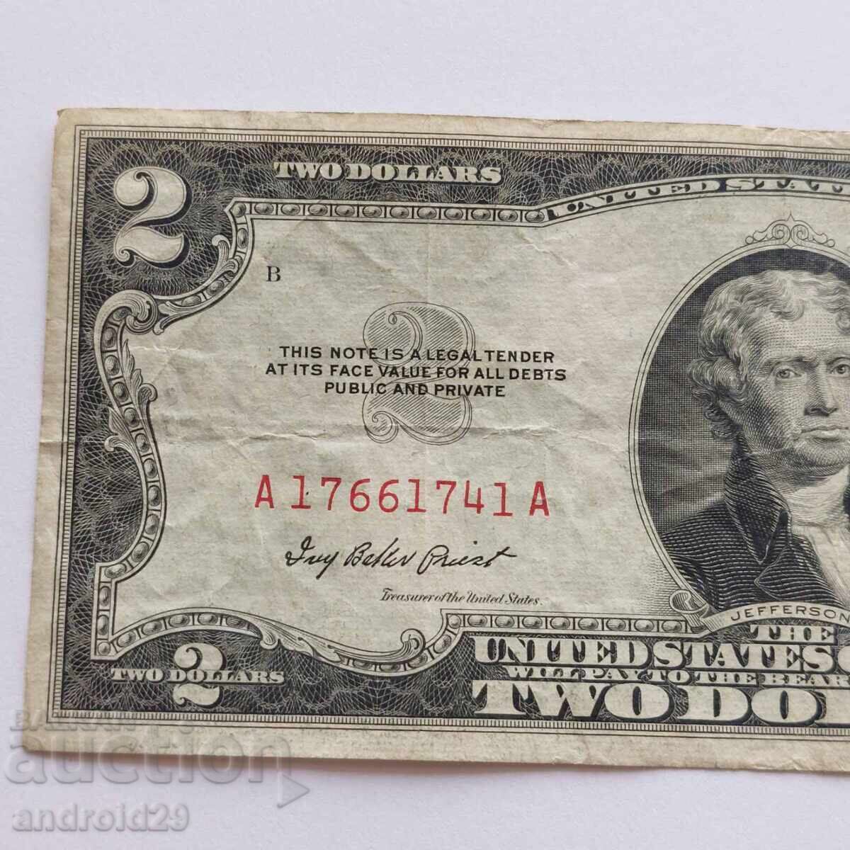 Auction 2 Dollars 1953 USA, Red Seal / Banknote Auction 2 Dollars 1953 USA, Red Seal / Banknote
