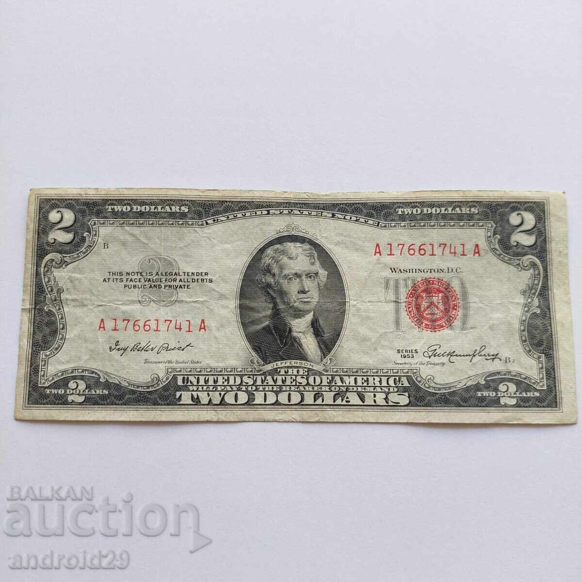 2 Dollars 1953 USA, Red Seal / Banknote 2 Dollars 1953 USA, Red Seal / Banknote