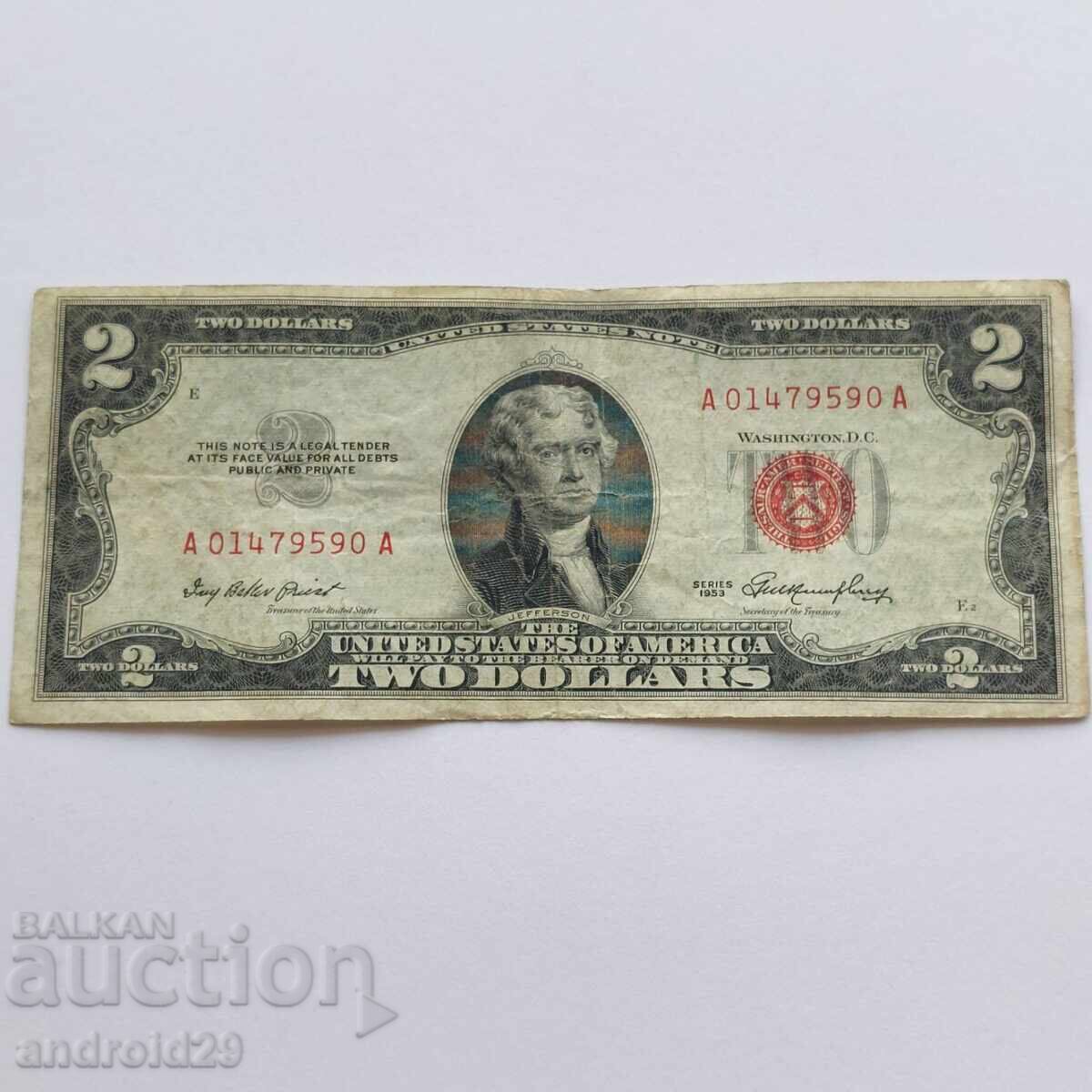 2 Dollars 1953 USA, Red Seal / Banknote 2 Dollars 1953 USA, Red Seal / Banknote