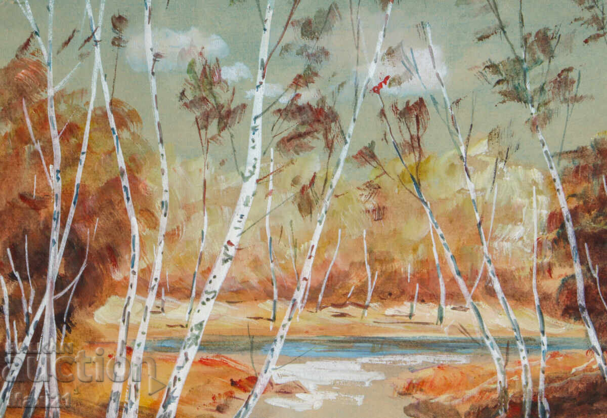 Delivery of Old gouache painting, beautiful natural landscape