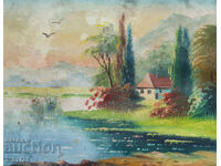 Стара картина маслени бои красив  пейзаж