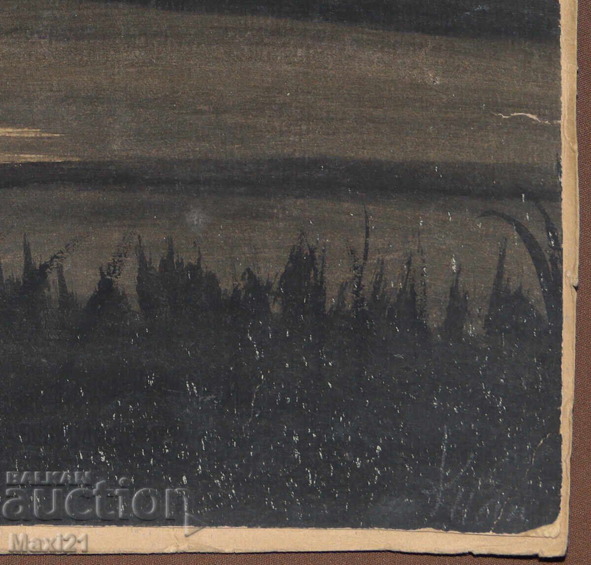 Παλιός πίνακας γκουάς όμορφο θαλασσινό τοπίο νύχτα - 6