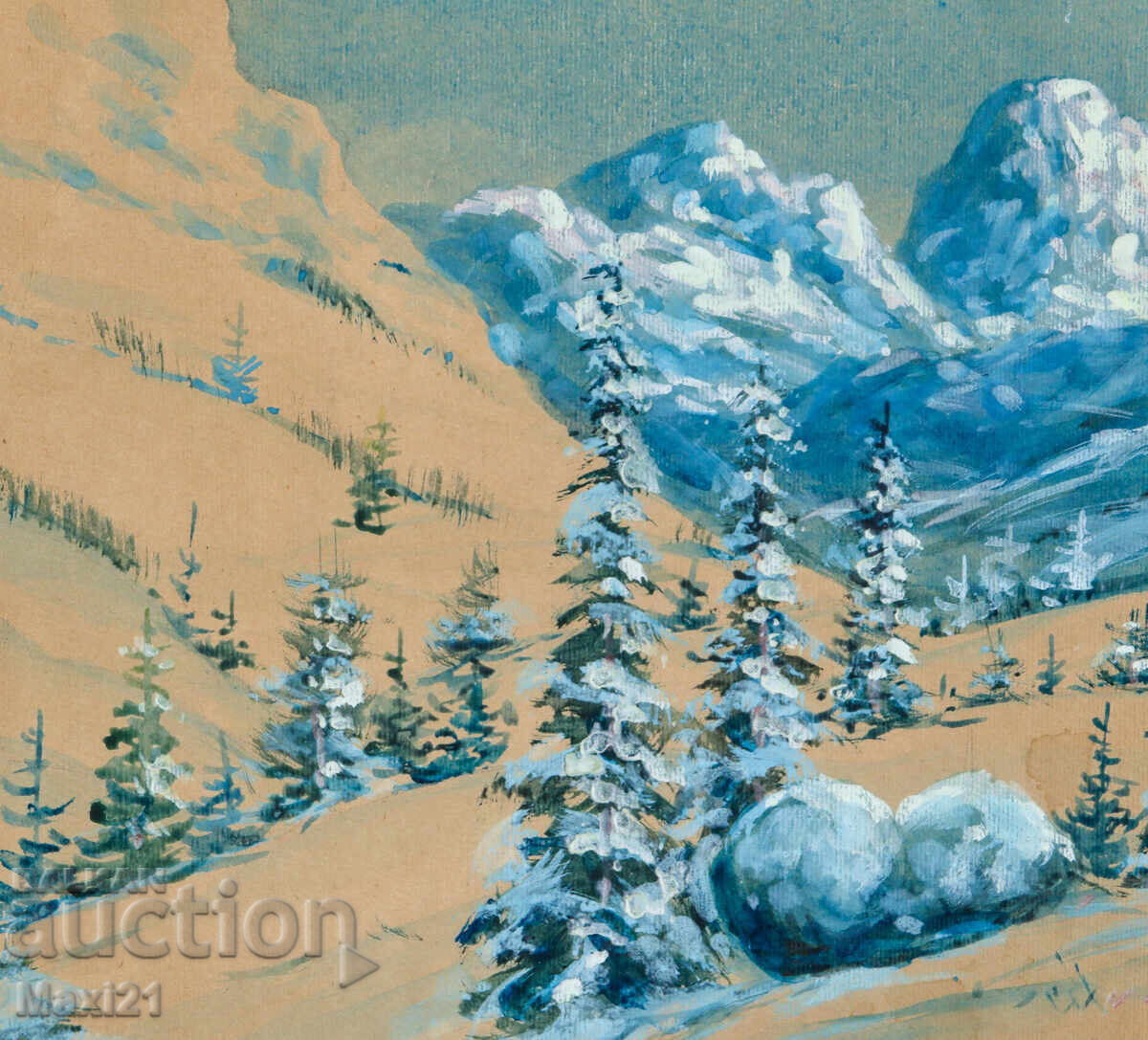 Παλιό έργο γκουάς ορεινό τοπίο