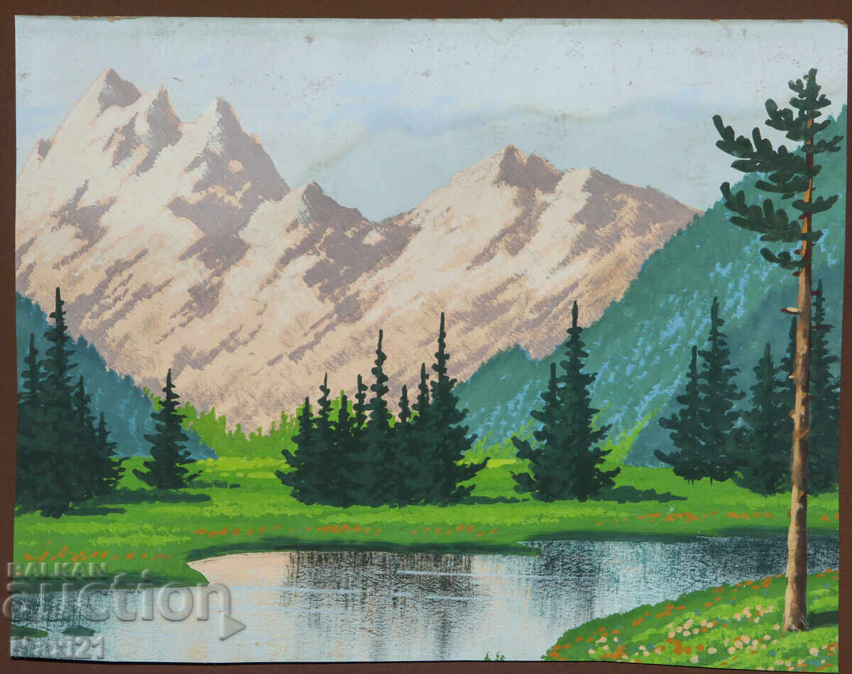 Old gouache painting, mountain river landscape with price 180.00 BGN | € 92.03