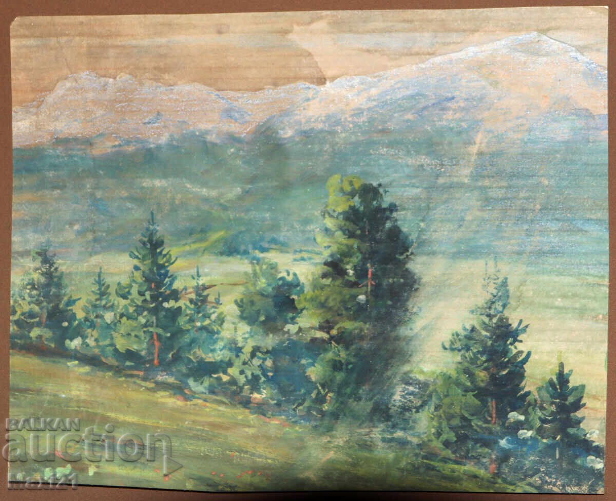 Old gouache painting, forest landscape with price 180.00 BGN | € 92.03