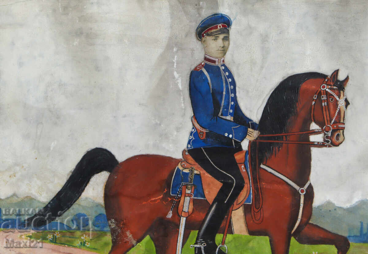 Livrarea Pictură veche guașă călăreț 1934