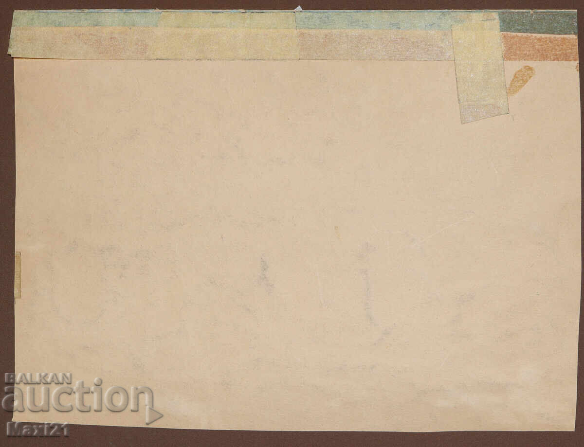 Old gouache painting, mountain cabin landscape - 6