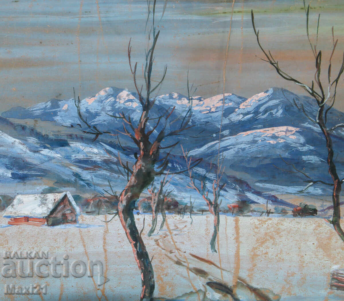 Παράδοση Παλιός ελαιογραφία χειμωνιάτικου τοπίου