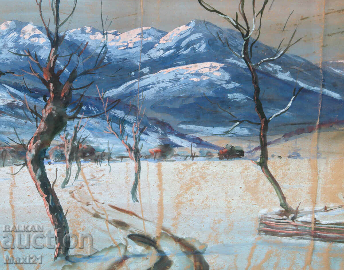 Παλιός ελαιογραφία χειμωνιάτικου τοπίου - 5