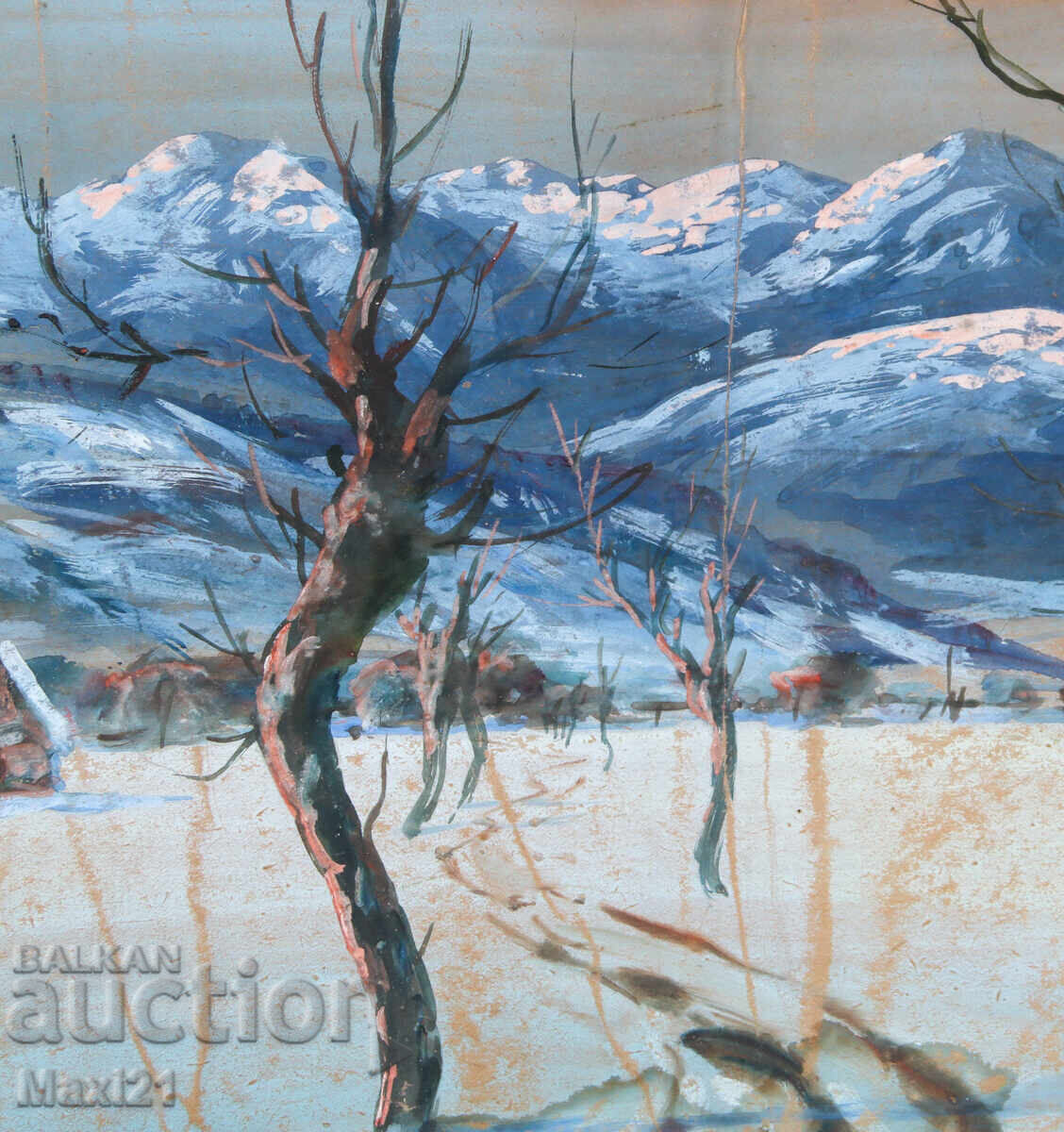 Παλιός ελαιογραφία χειμωνιάτικου τοπίου - 6