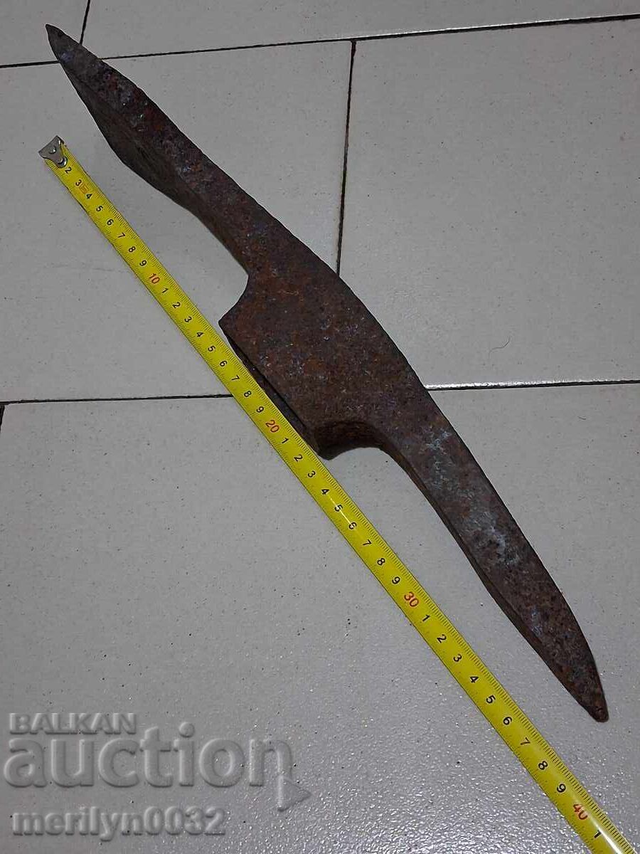 Auction  Old hand-forged pickaxe tool wrought iron