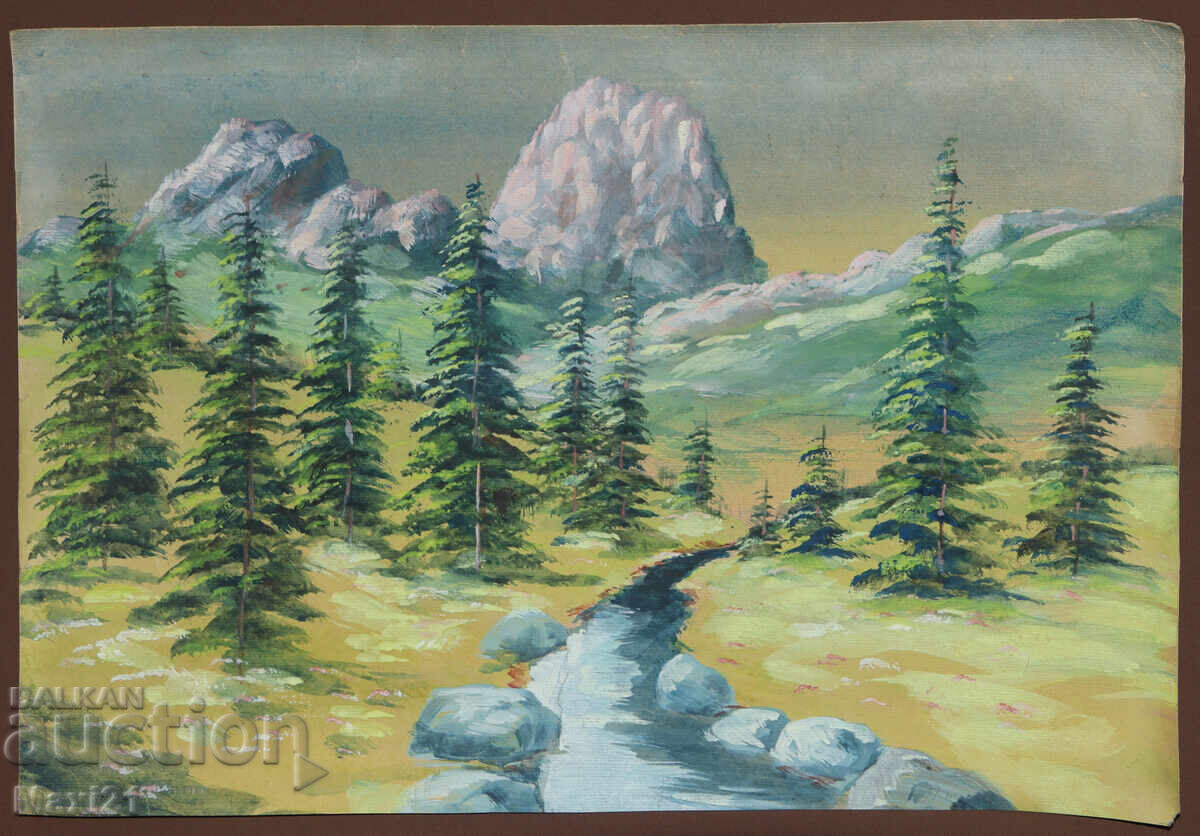 Παλιό έργο γκουάς ορεινό τοπίο με τιμή 200.00 BGN | € 102.26