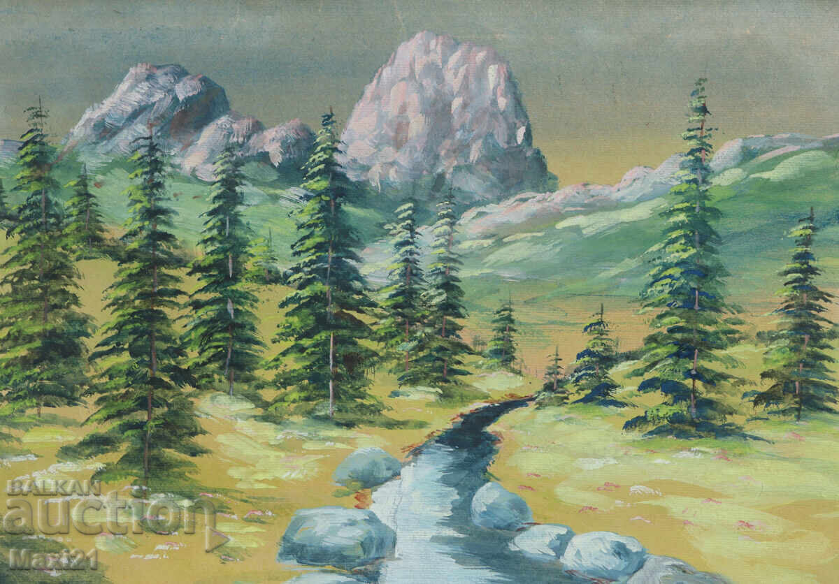 Δημοπρασία Παλιό έργο γκουάς ορεινό τοπίο