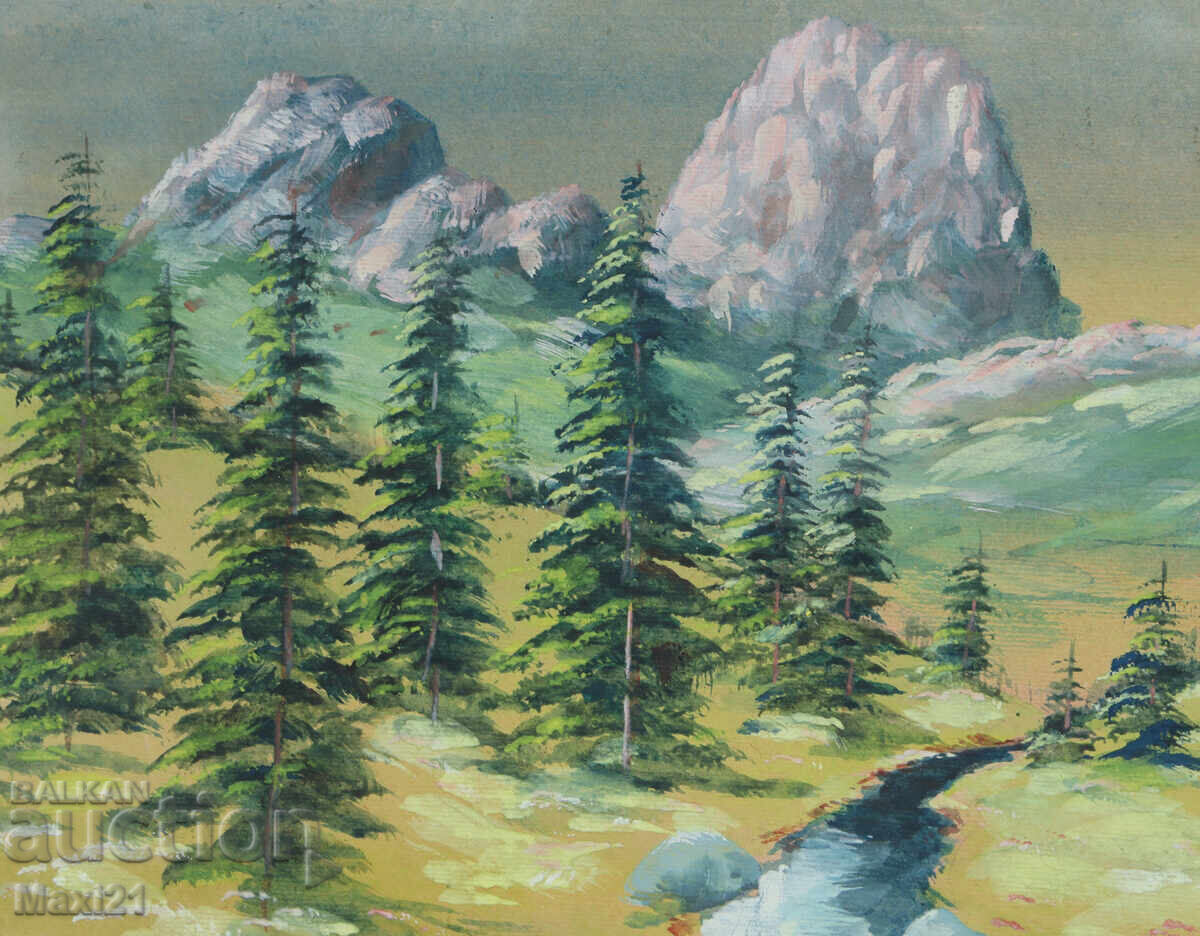 Παλιό έργο γκουάς ορεινό τοπίο - 5