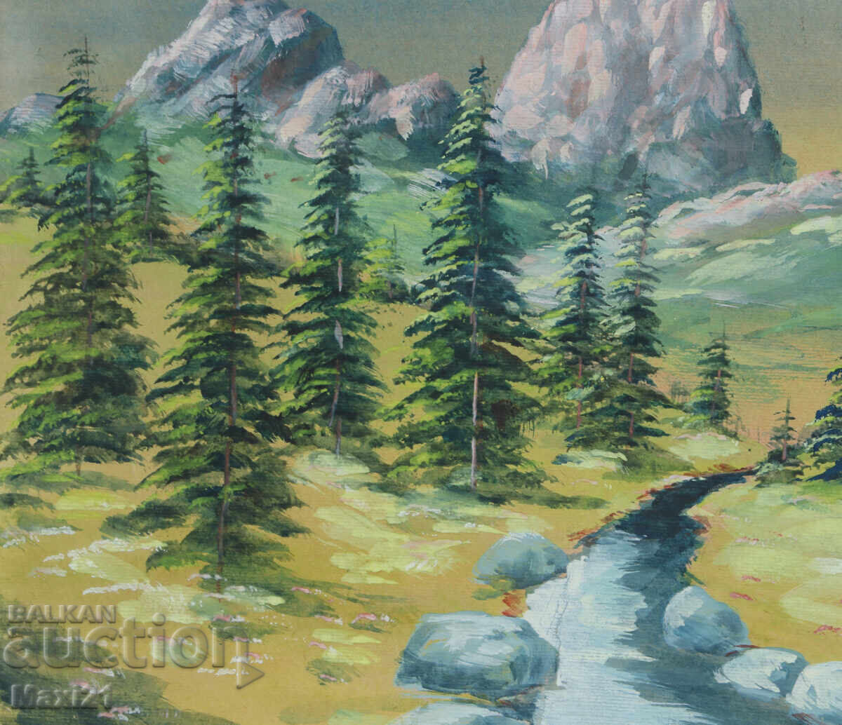 Παλιό έργο γκουάς ορεινό τοπίο - 6