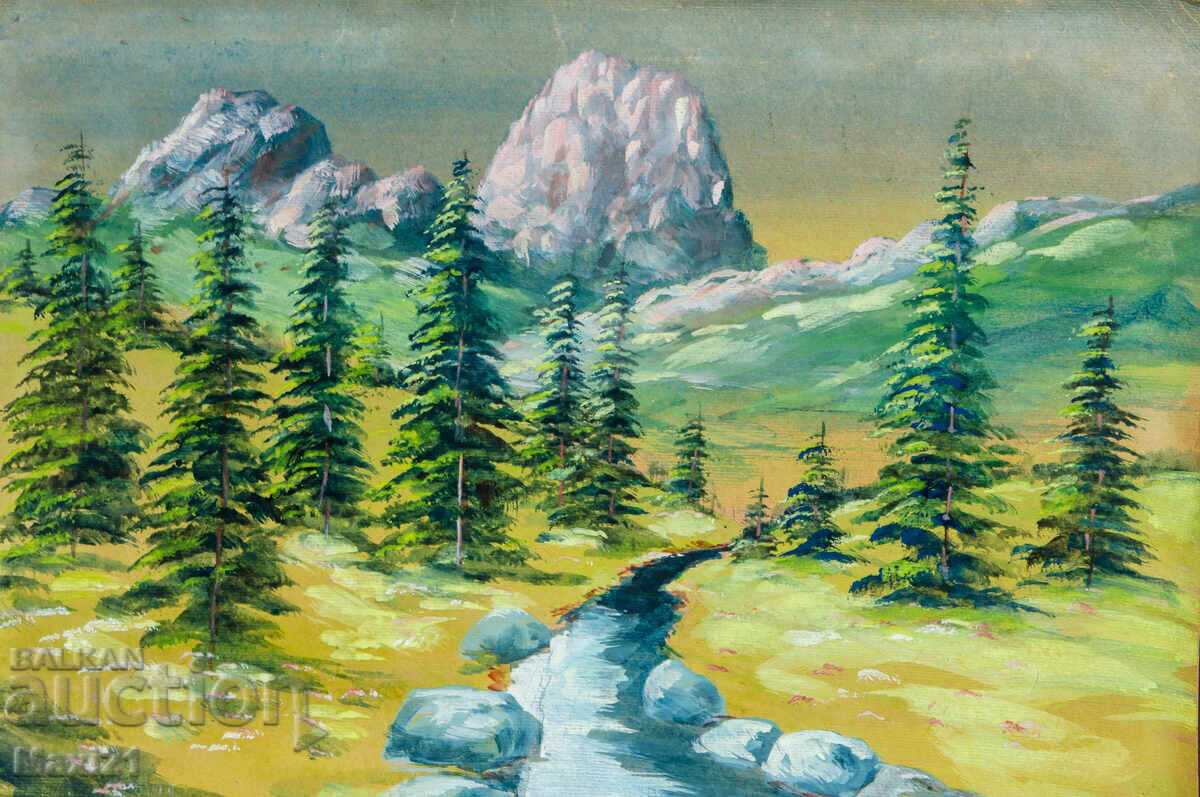 Παλιό έργο γκουάς ορεινό τοπίο