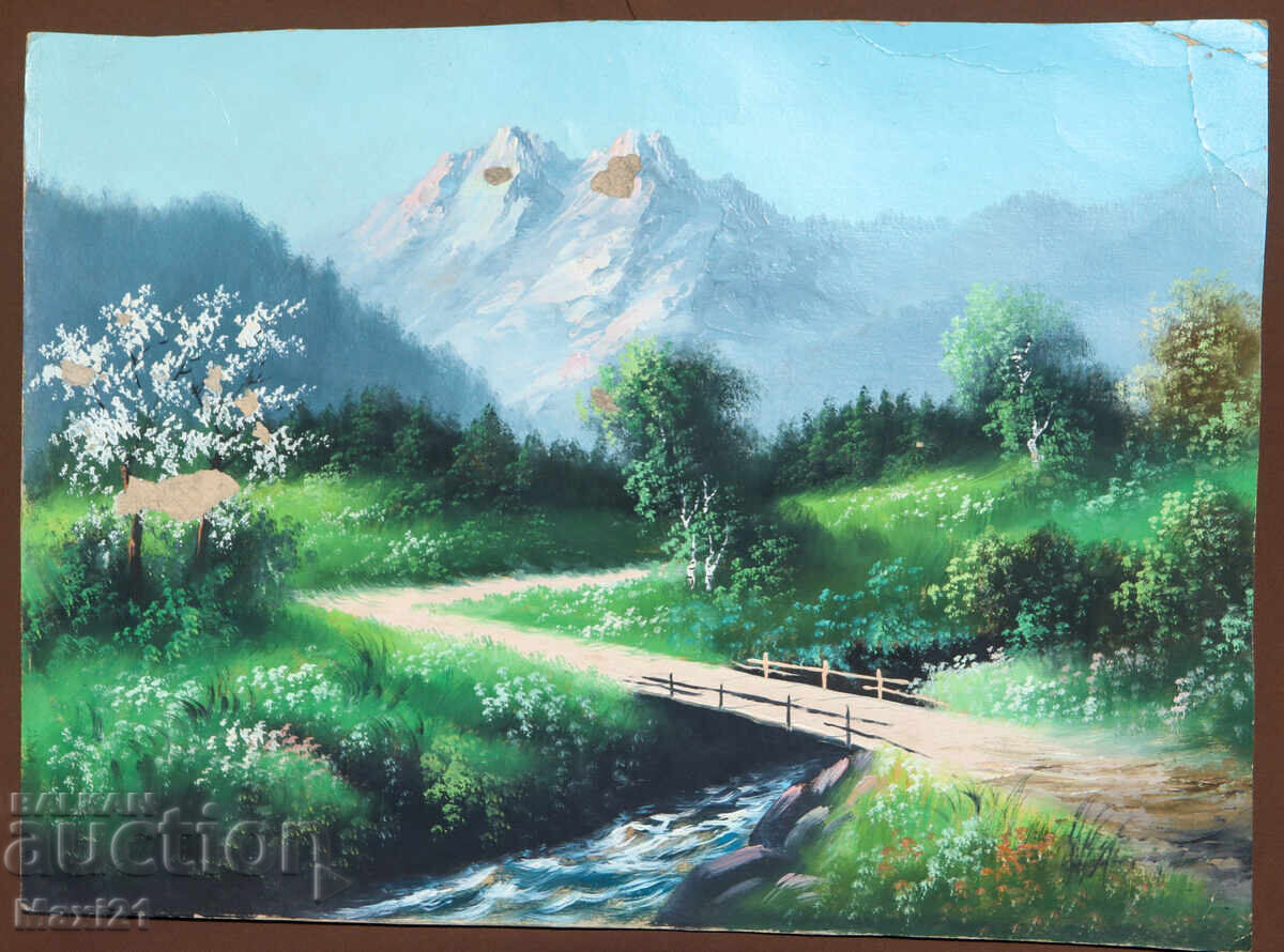 Παλιό έργο γκουάς ορεινό τοπίο με τιμή 180.00 BGN | € 92.03