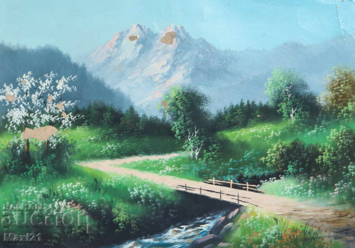 Παλιό έργο γκουάς ορεινό τοπίο