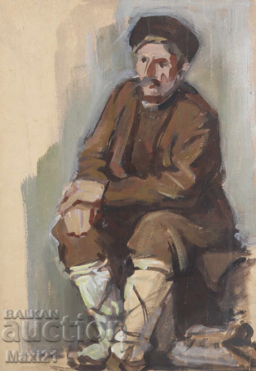 Δημοπρασία Παλιός πίνακας γκουάς ανδρικό πορτρέτο