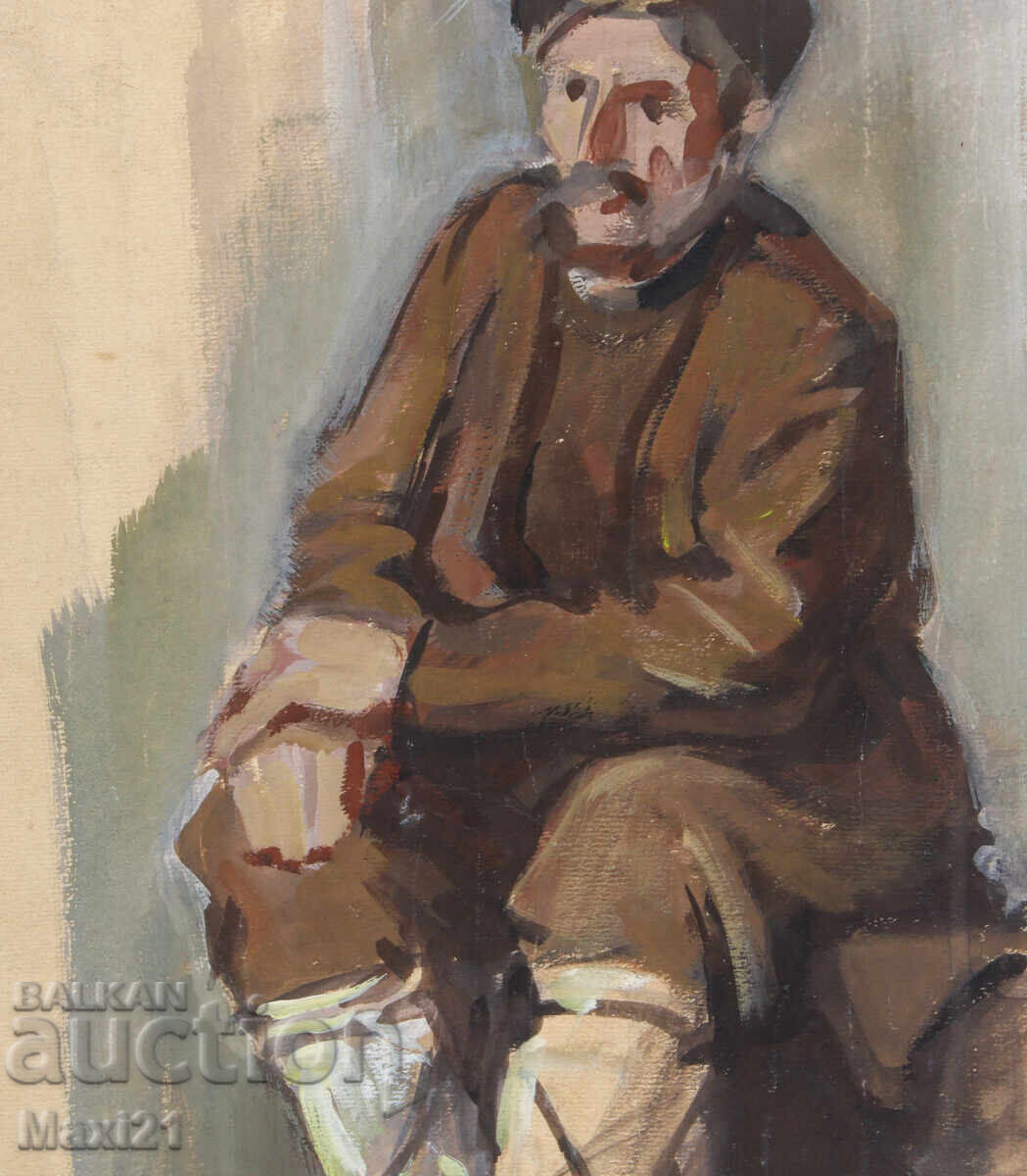 Παλιός πίνακας γκουάς ανδρικό πορτρέτο - 5