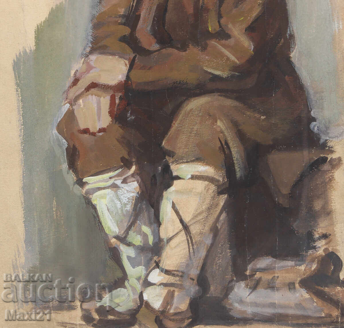 Παλιός πίνακας γκουάς ανδρικό πορτρέτο - 6