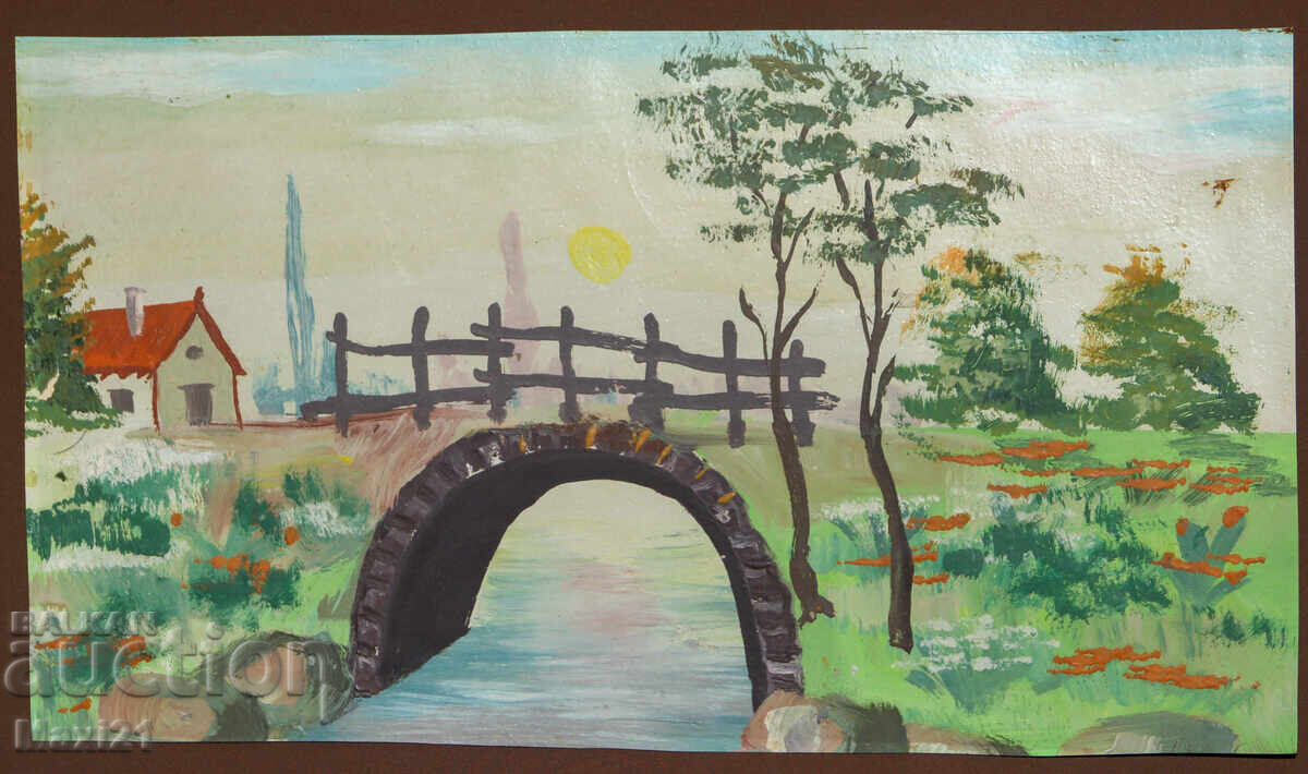 Old gouache painting, natural domestic landscape with price 180.00 BGN | € 92.03