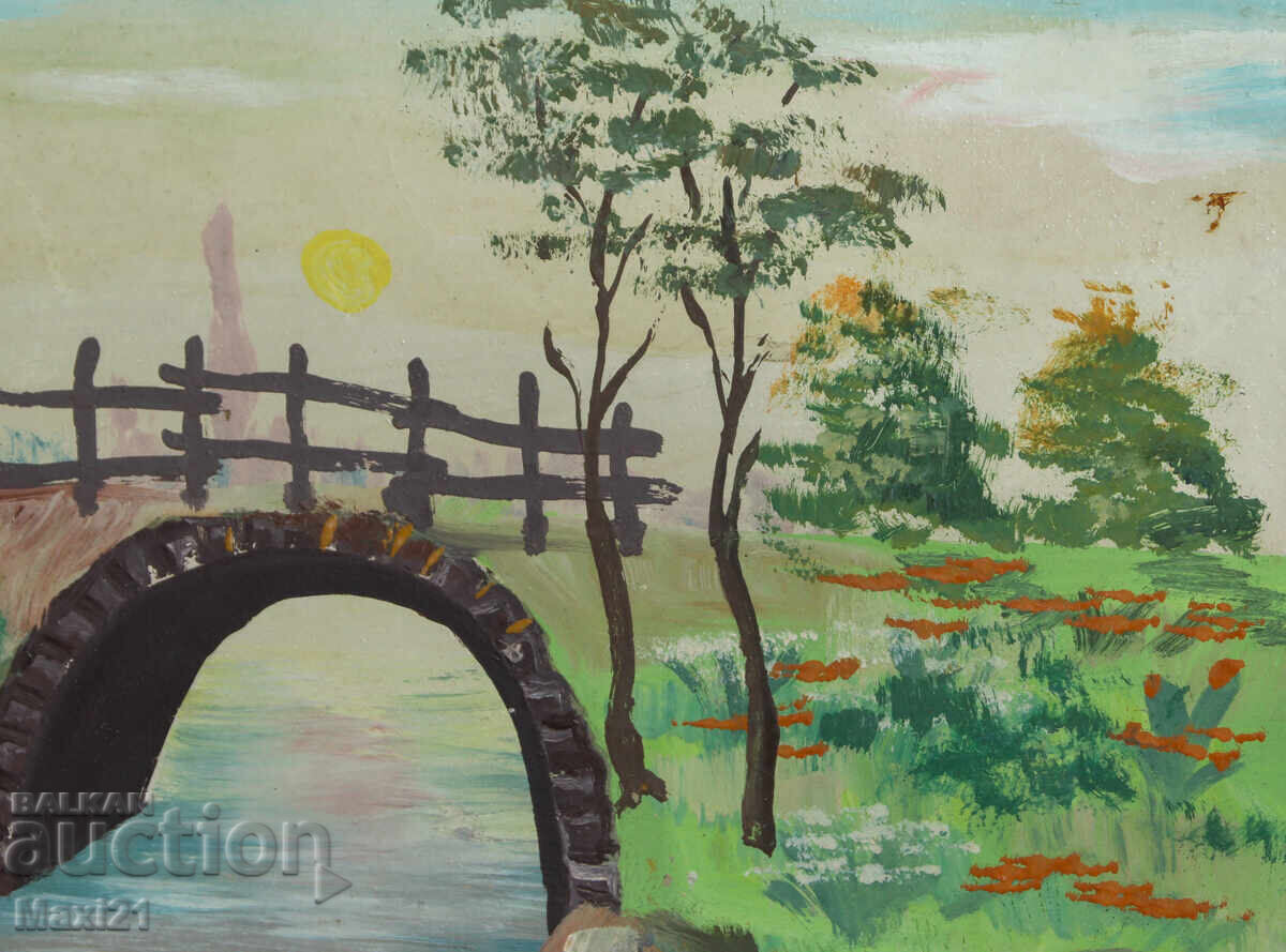 Old gouache painting, natural domestic landscape - 5