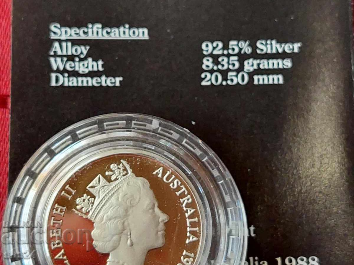Livrarea 2 dolari australieni, monedă de argint din 1988, aborigen Livrarea 2 dolari australieni, monedă de argint din 1988, aborigen