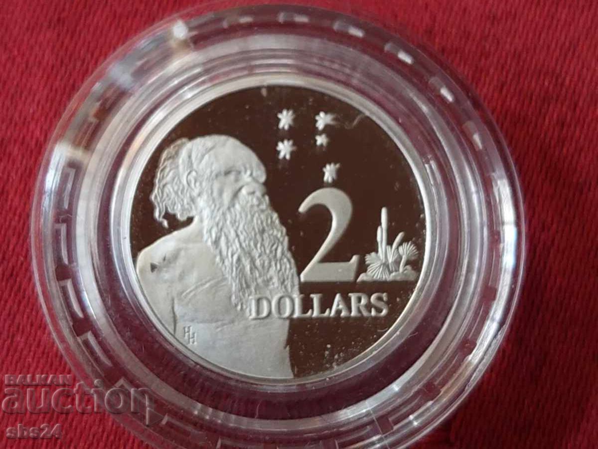 2 dolari australieni, monedă de argint din 1988, aborigen 2 dolari australieni, monedă de argint din 1988, aborigen
