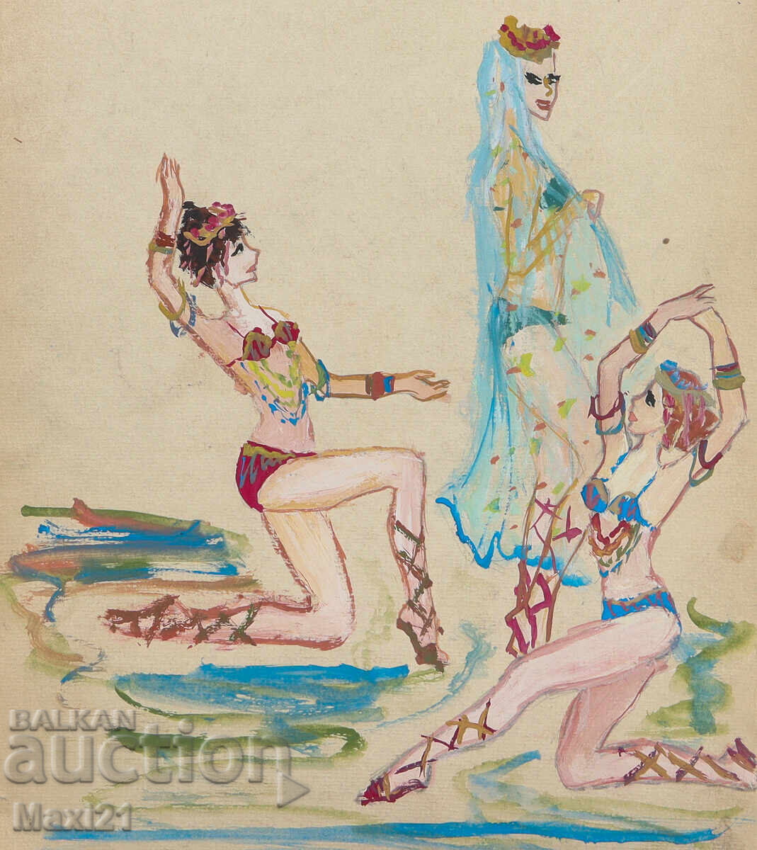 Figurative painting gouache oriental dance with price 180.00 BGN | € 92.03