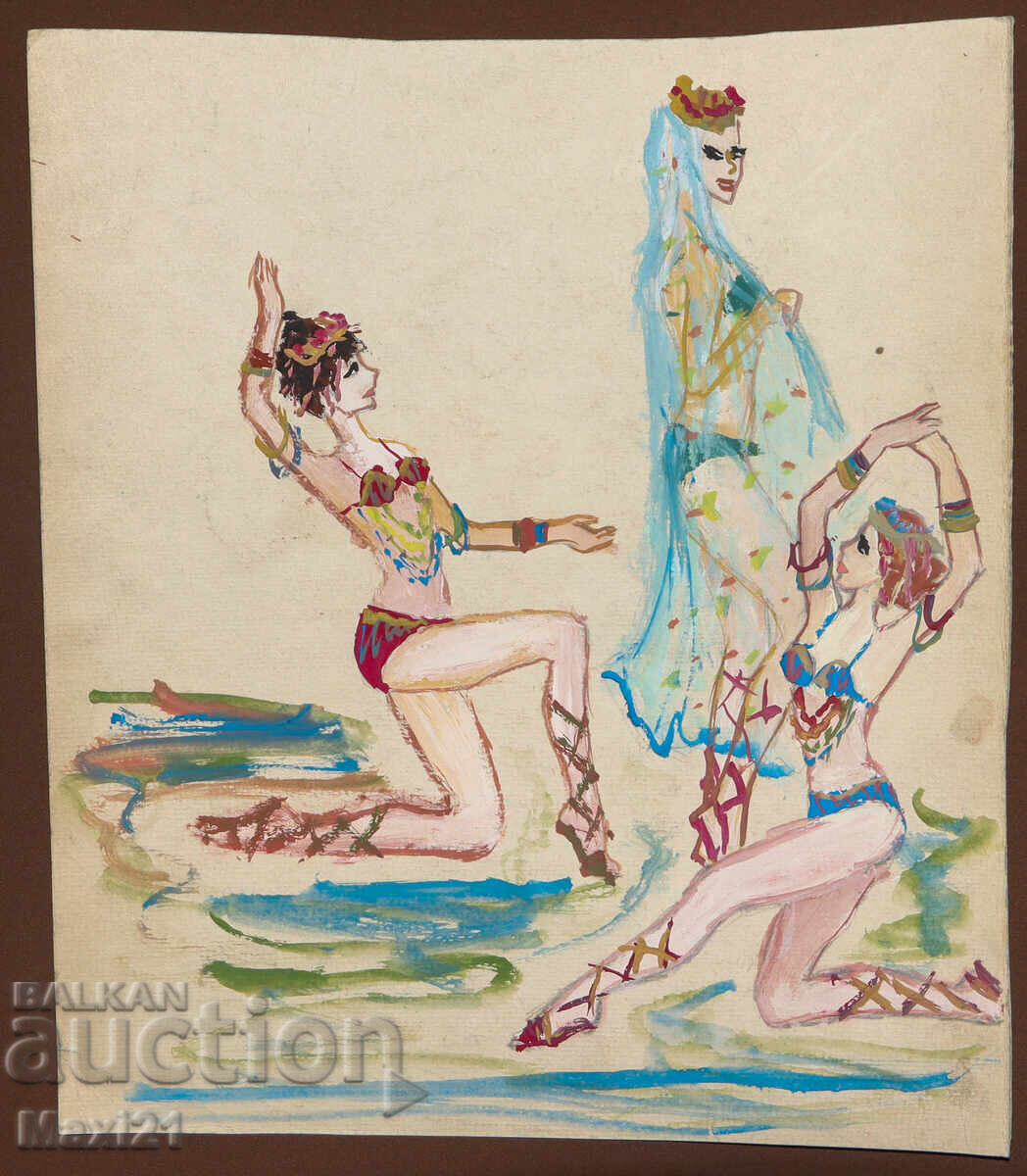 Auction  Figurative painting gouache oriental dance