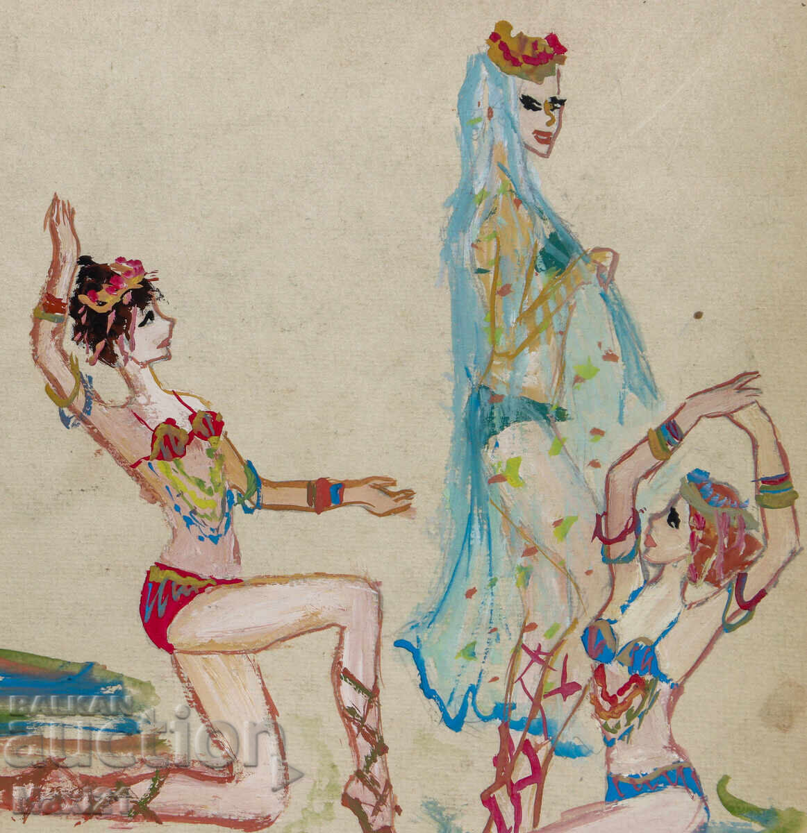 Figurative painting gouache oriental dance - 5