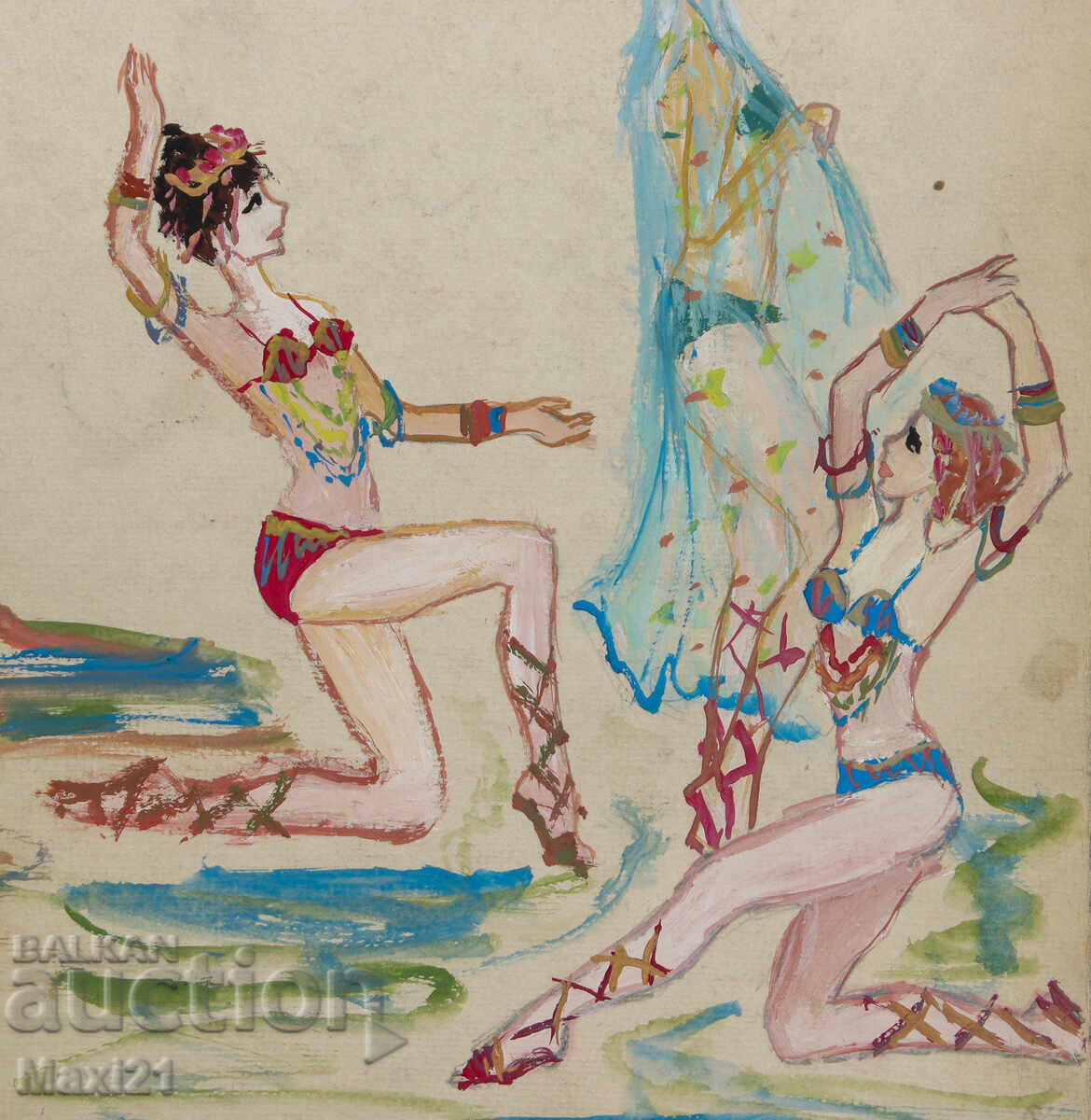 Figurative painting gouache oriental dance - 6
