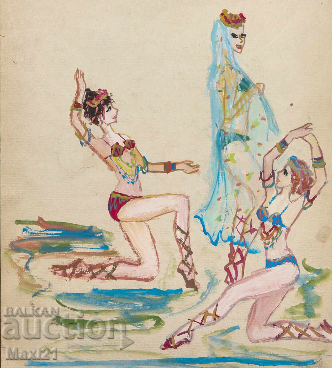 Figurative painting gouache oriental dance
