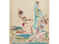 Figurative painting gouache oriental dance