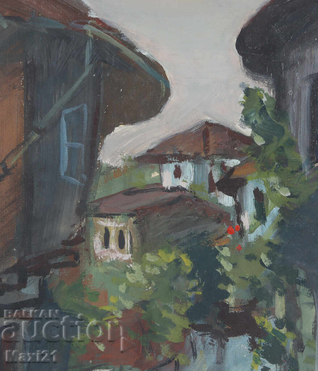 Παλιός πίνακας γκουάς αστικό τοπίο καθημερινής ζωής - 5