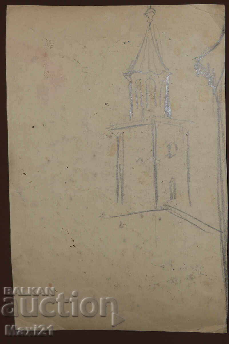 Παλιός πίνακας γκουάς αστικό τοπίο καθημερινής ζωής - 7