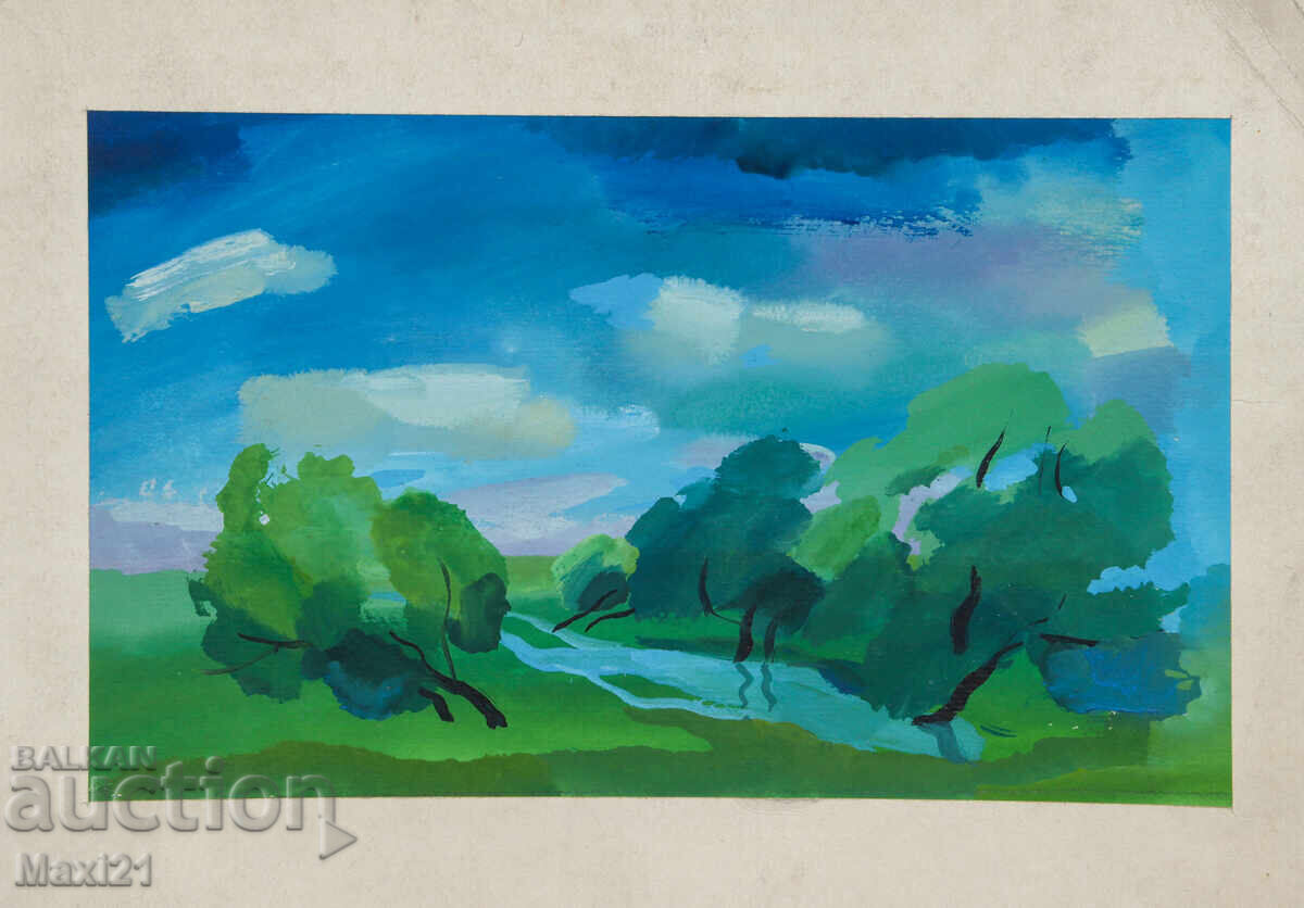 Old gouache painting landscape nature with price 200.00 BGN | € 102.26