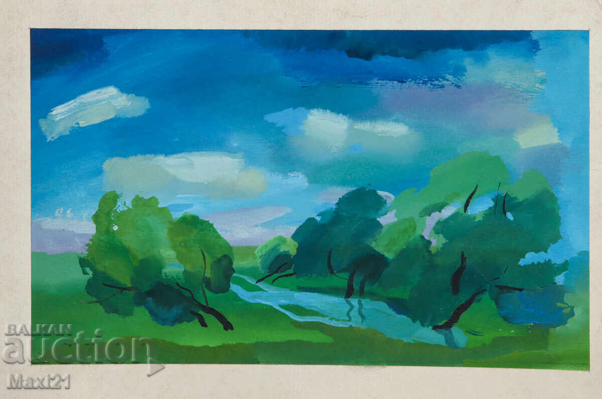 Delivery of Old gouache painting landscape nature