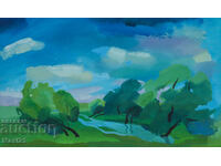 Παλιός πίνακας γκουάς τοπίο φύση