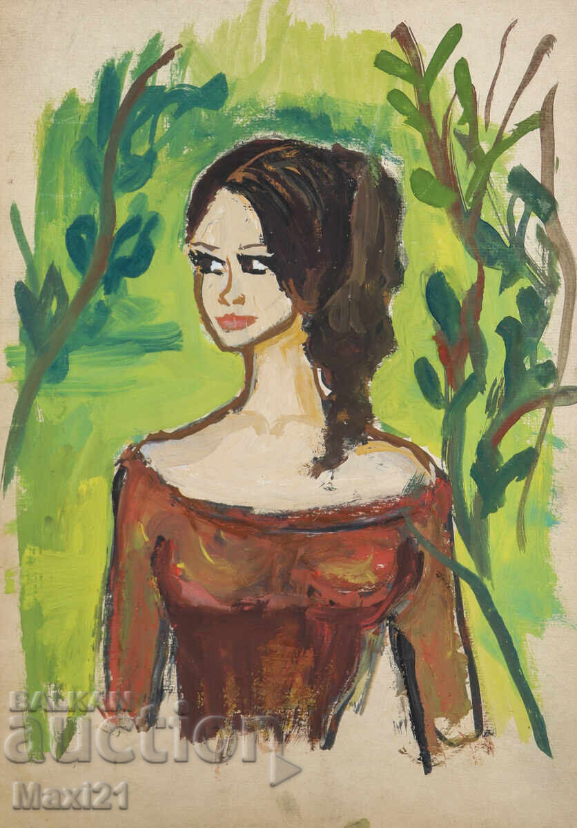 Old gouache painting, female portrait with price 200.00 BGN | € 102.26