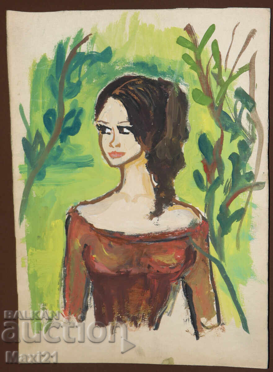 Auction  Old gouache painting, female portrait