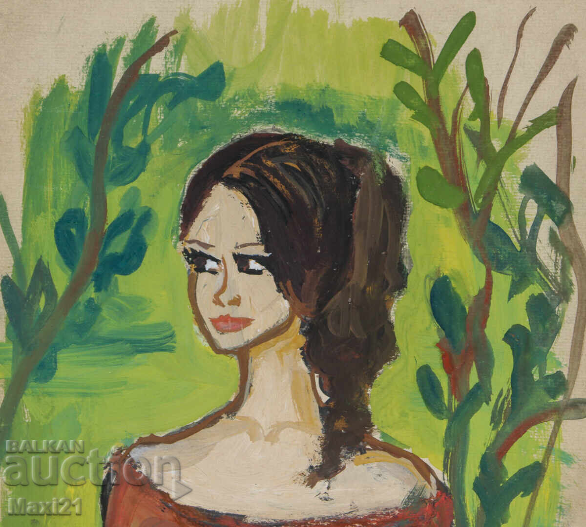 Delivery of Old gouache painting, female portrait