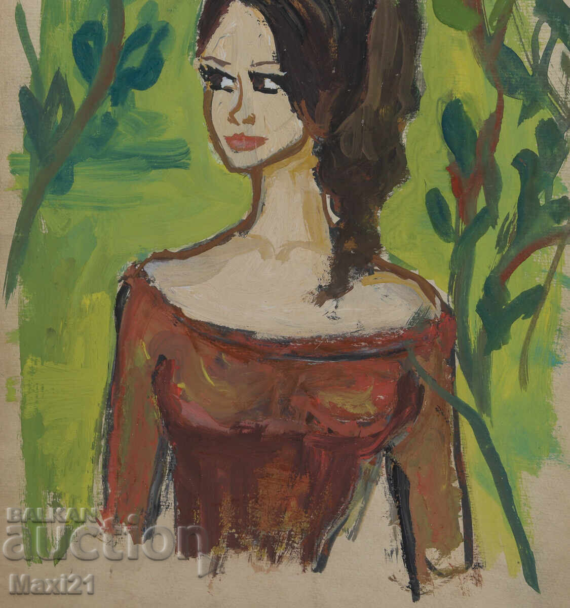 Old gouache painting, female portrait - 5